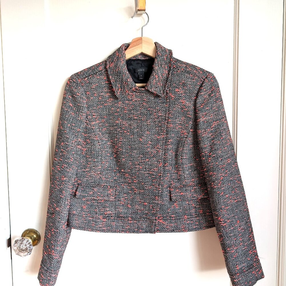 VTG J. Crew tweed moto jacket w/ fluorescent pops